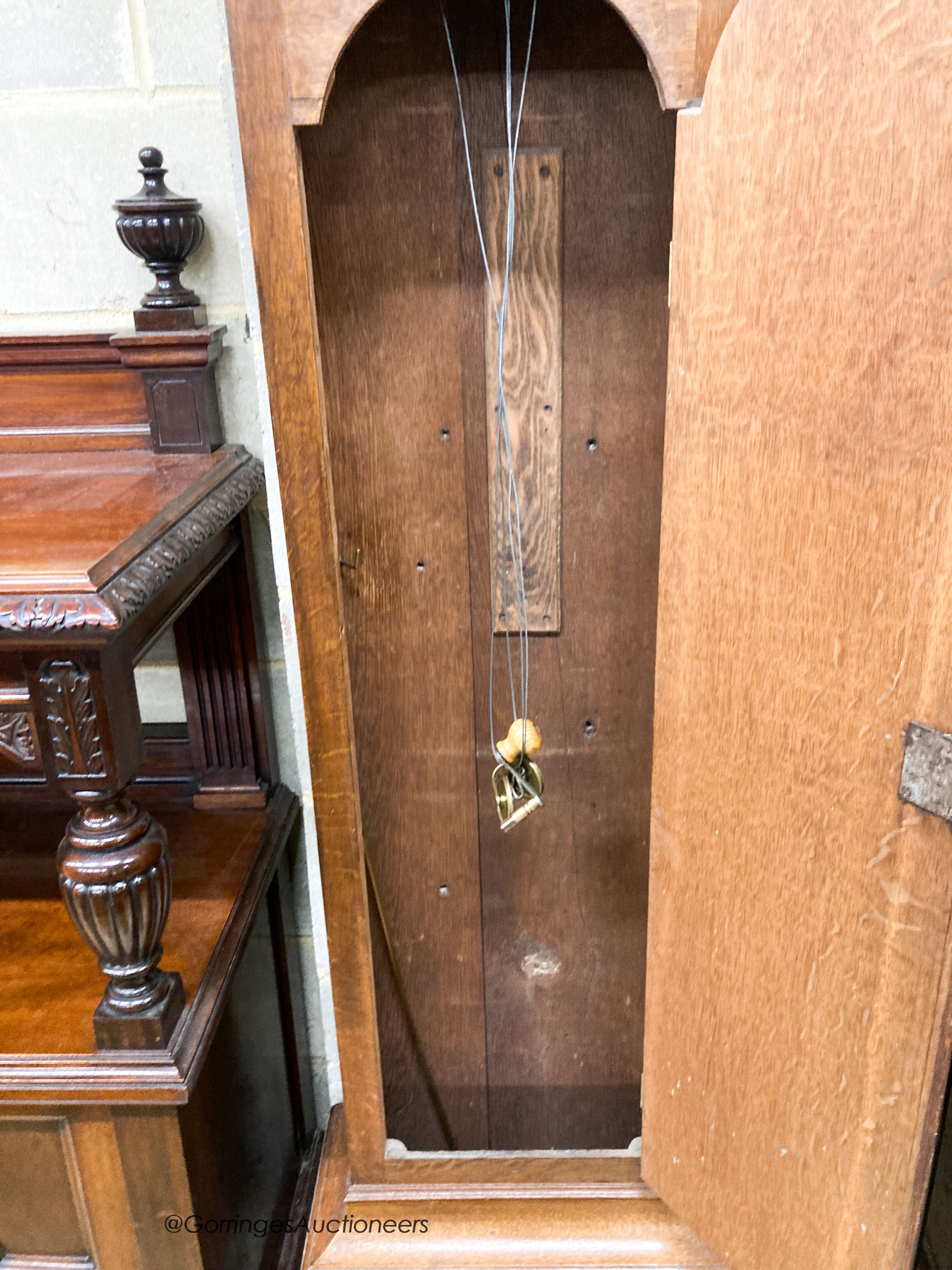 An 18th century oak eight day longcase clock, marked Thomas Budgen, Croydon, height 225cm